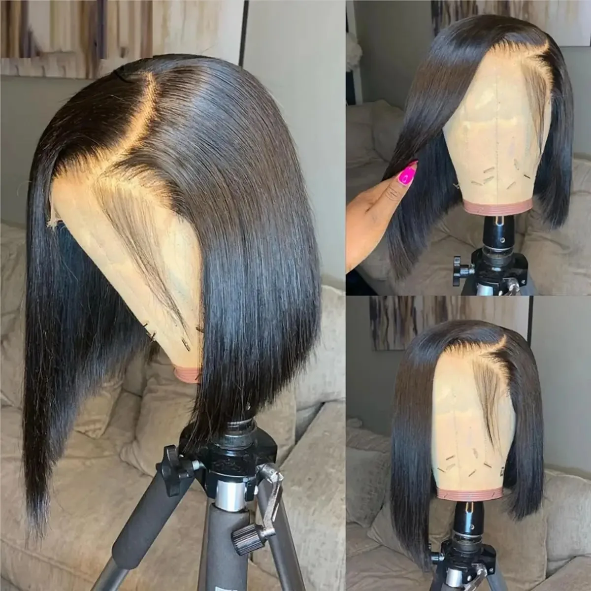 

Straight Bob Wigs For Women Side Part Hair Wigs 100% Human Hair Natural Hair Line Pre plucked Baby Hair Around Bob Wigs Glueless