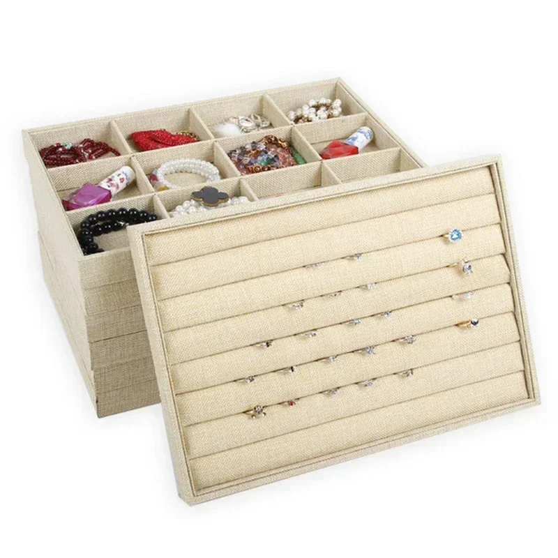 Jewelry Trays Jewelry Display Holder Linen Ring Bracelet Earring Necklace Pendant Jewelry Stand Show Storage Box Organizer Stand