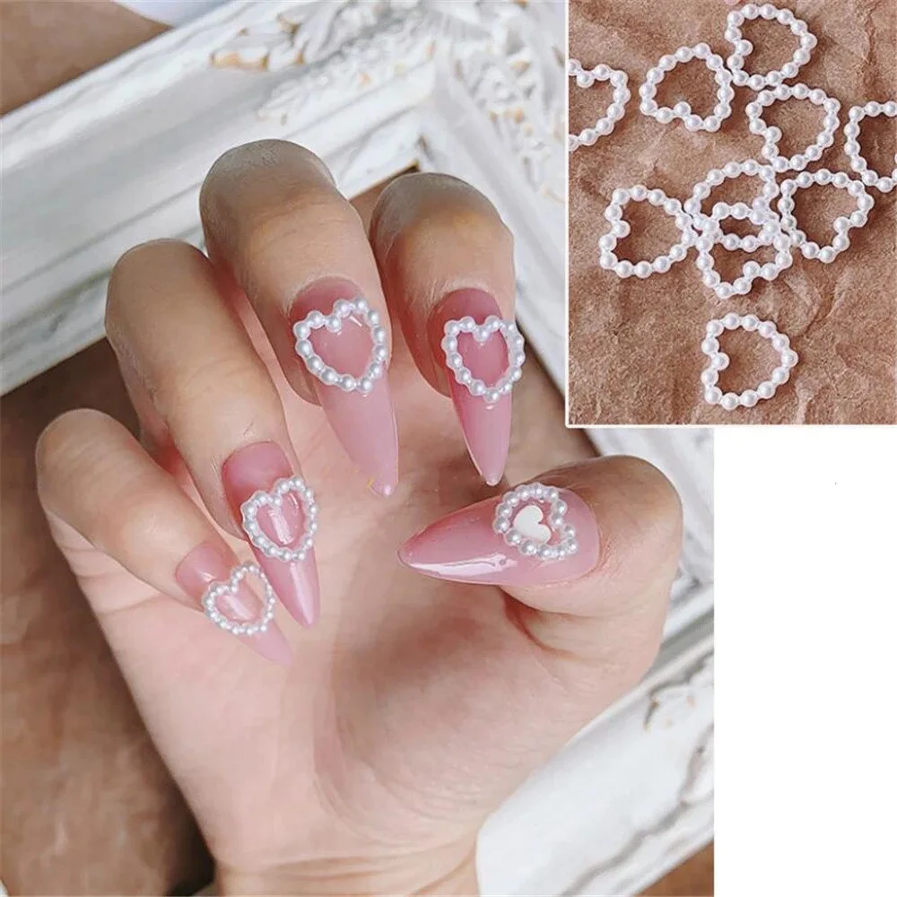 30PCS 3D Nail Art Charms Accesssories Hollow Stars Heart Pearl Frame For Nails Decoration Supplies Parts Tool Manicure Materials