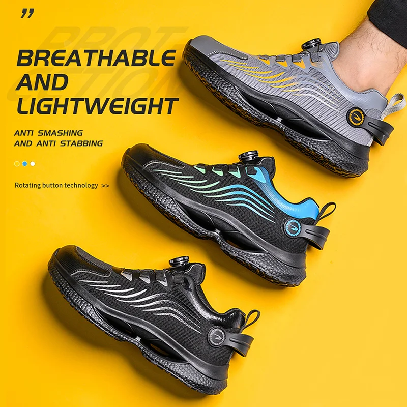 Rotating Button Work Safety Shoes For Men Anti-Smash Anti Puncture Work Sneakers Steel Toe Shoes Work Boots Protection Shoes Men