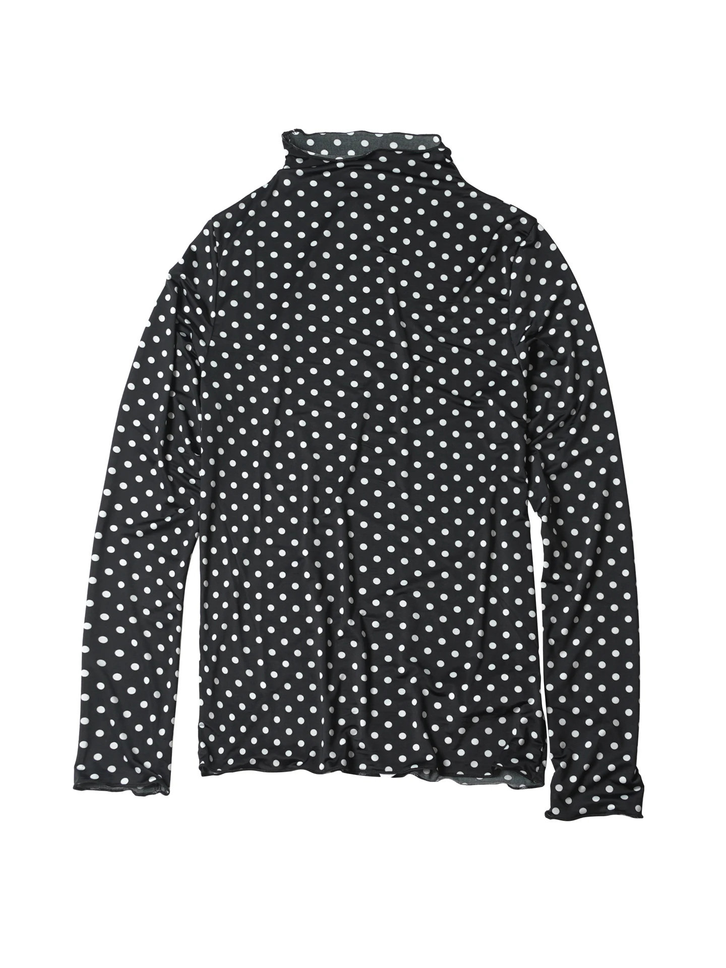 IMAKOKONI original design polka dot long sleeved slim fit black round neck pullover thin top for women 244783