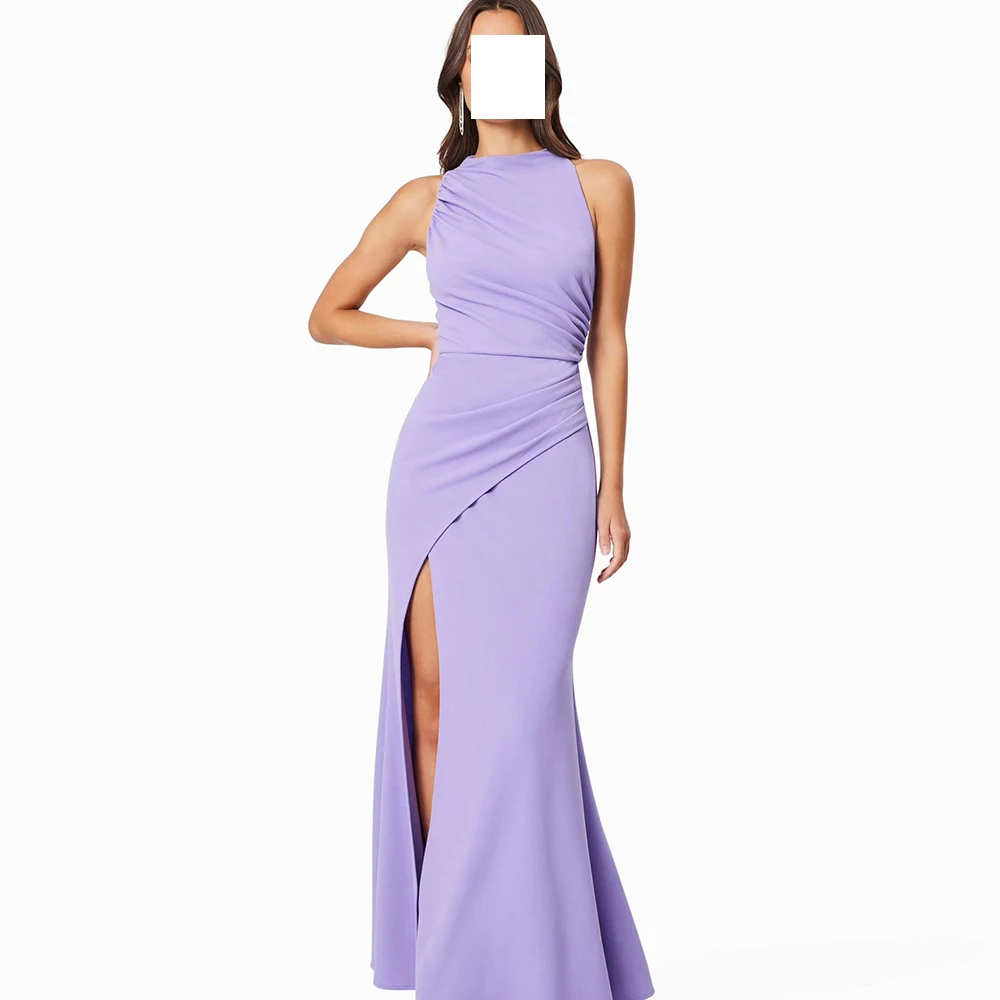 

Elegant Party Dresses Woman Straight Sleeveless High Neckline Floor Length Pleats Solid Purple Dresses For Formal Occasions 2024