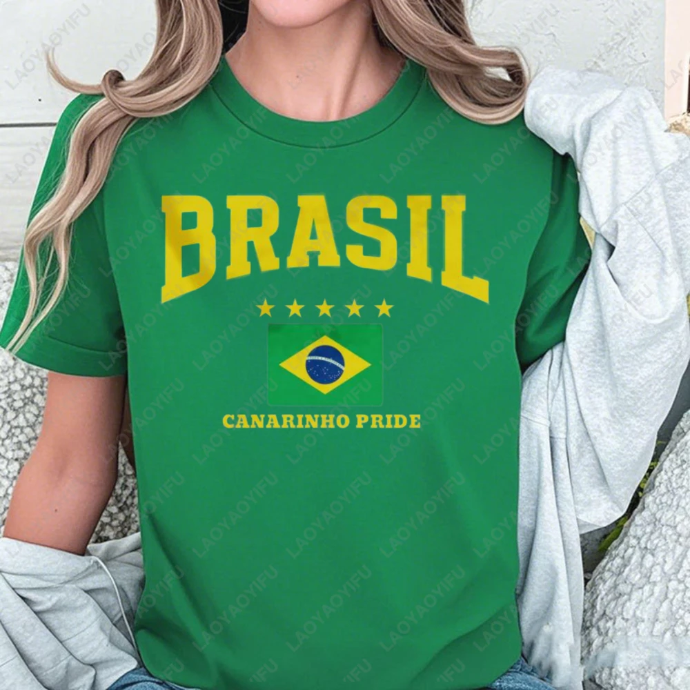 

Soccer Part Supplies Brasil Canarinho Pride T Shirt Cotton Casual Brazil Football Fan Graphic Tee 5 Stars Daily Breathable Top