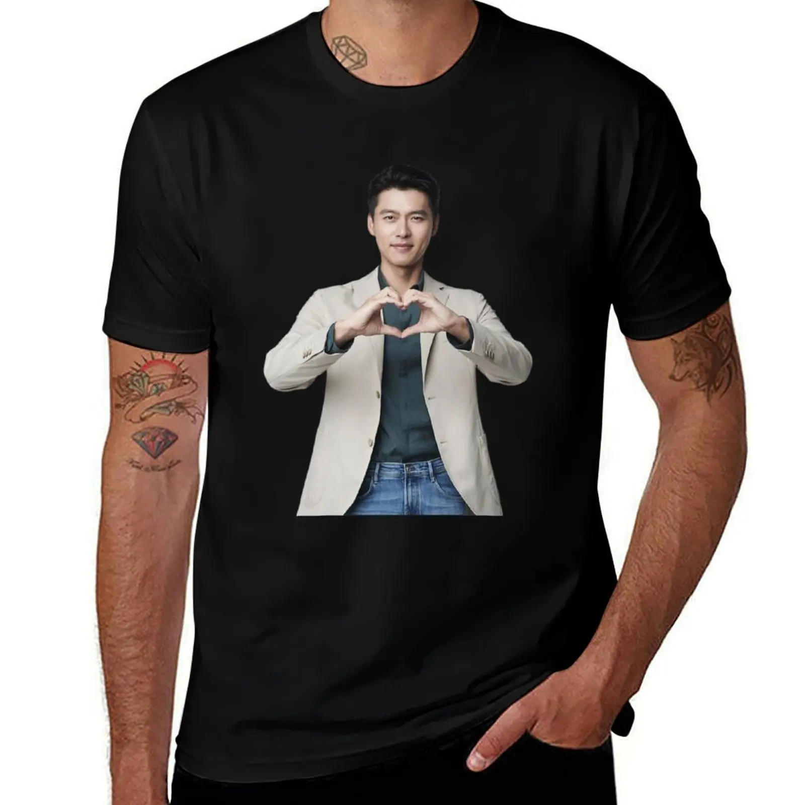 

Hyun Bin Heart Gesture T-Shirt korean fashion valentines clothes sweat kawaii clothes Men's cotton t-shirt