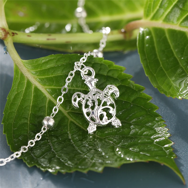Summer Beach Silver Color Turtle Shaped Anklets For Women Hollow Animal Beaded Anklet Bracelet On the Leg Foot Jewelry
