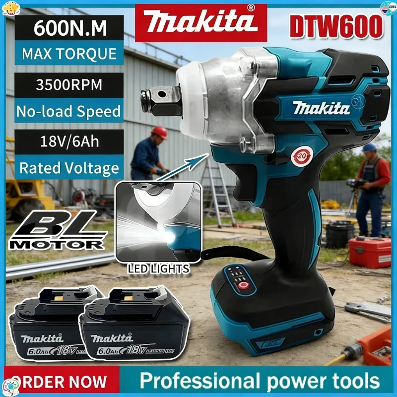 

Аккумуляторный ударный гайковерт Makita DTW600 с высоким крутящим моментом, бесщеточный, для авторемонта, электроинструмент