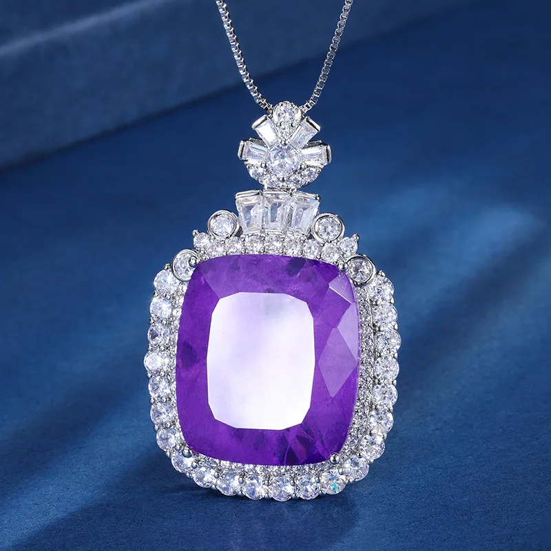 Jewelry Gold Plated Emerald Violet Square 20*23 Pendant Necklace Jewelry