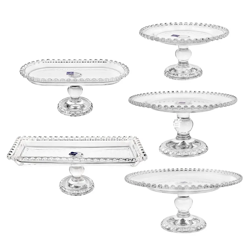 European-style transparent glass love home pastry fruit bowl tall display tray ornaments