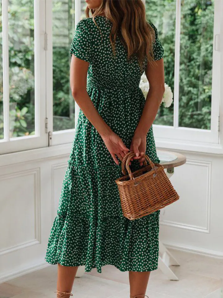 Vestido Vintage con Estampado Retro, Manga Abullonada, Casual de Verano para Playa, Escote Cuadrado, Floral, Largo Maxi para Fiesta 5
