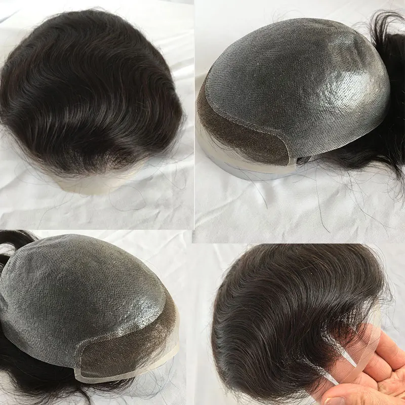 Super Thin Skin Toupee for Men with Swiss Lace Front European Straight Human Hair Replacement System Hairpieces 10