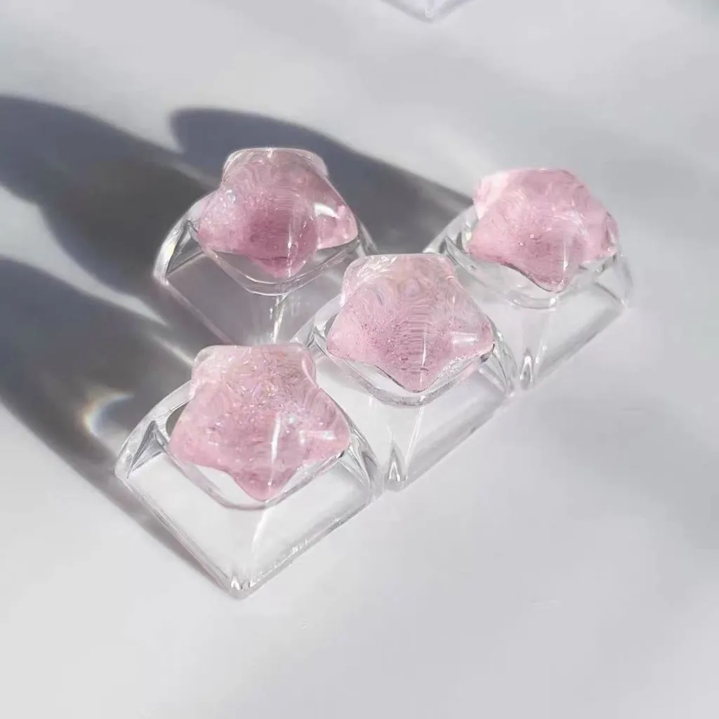 Personalized Transparent Star Glitter Keycap Transparent Cute WASD Direction Key Cross Mechanical Keyboard