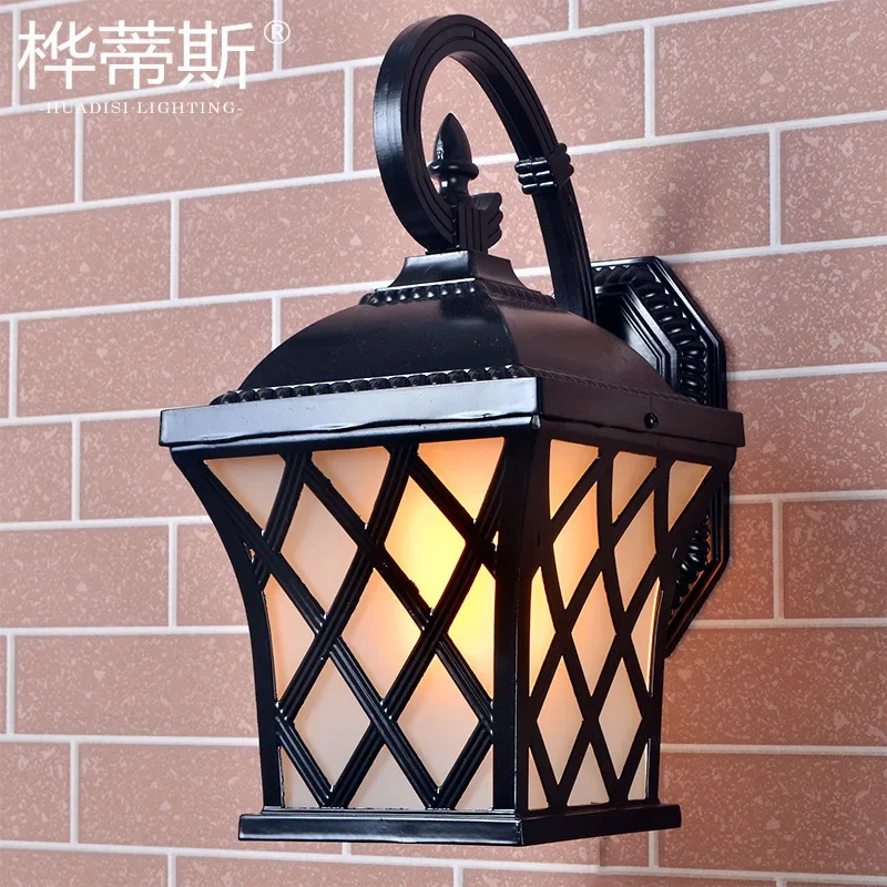 2024 perlengkapan lampu dinding luar ruangan lampu teras Vintage tempat lilin Retro hitam + kaca untuk pencahayaan eksterior taman lorong balkon Villa