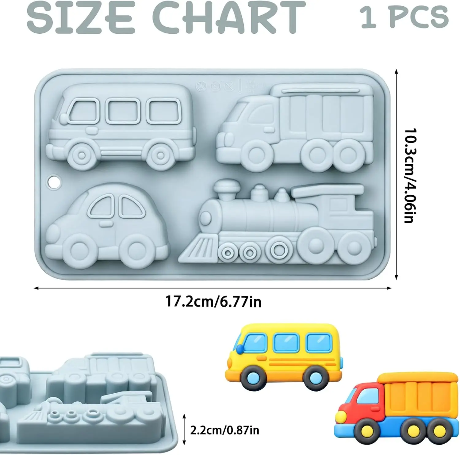 Transportation Vehicle Silicone Mold Car Train Bus Truck Fondant Mold Chocolate Candy Gummy Mold Kids Birthday Cake Decoration