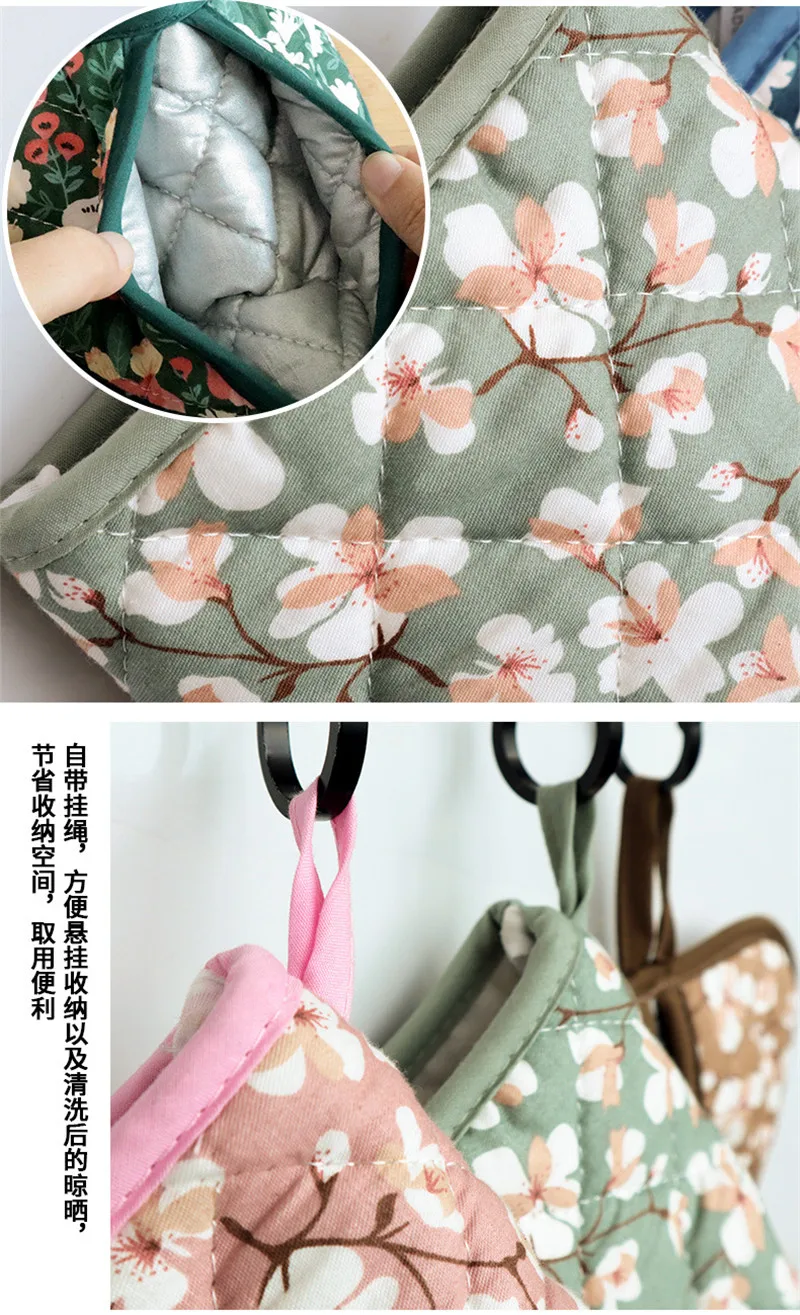 Japanische Blume Baumwolle gedruckt Backofen Handschuhe Home Küche heiß beständig herzförmige Hand Clip Isolierung Pad – Detail 10