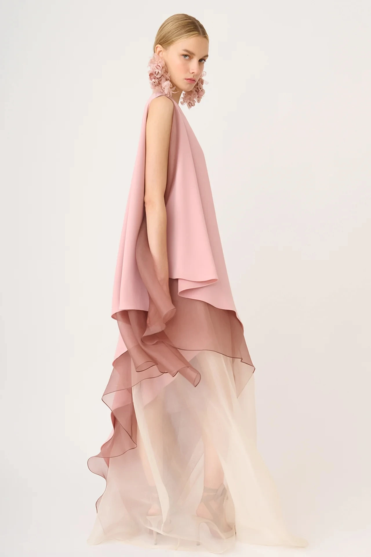 Simples Tiered Chiffon A-line Prom Gowns Customized Women's O-neck Sleeveless Evening Dresses Fashion Contrast ColorParty Dress