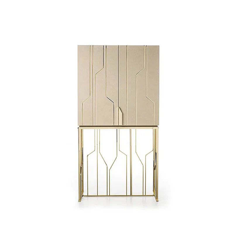 Italian stainless steel wine cabinet living room wall display cabinet high-end villa home floor modern art locker
