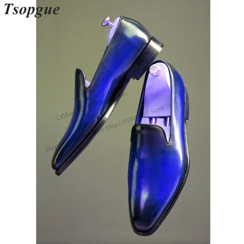 

Simple Style Gradient Blue Handmade Leather Men's Pumps Men Shoes Slip-On Runway Casual Party Shoes 2023 Fashion Zapatillas Muje