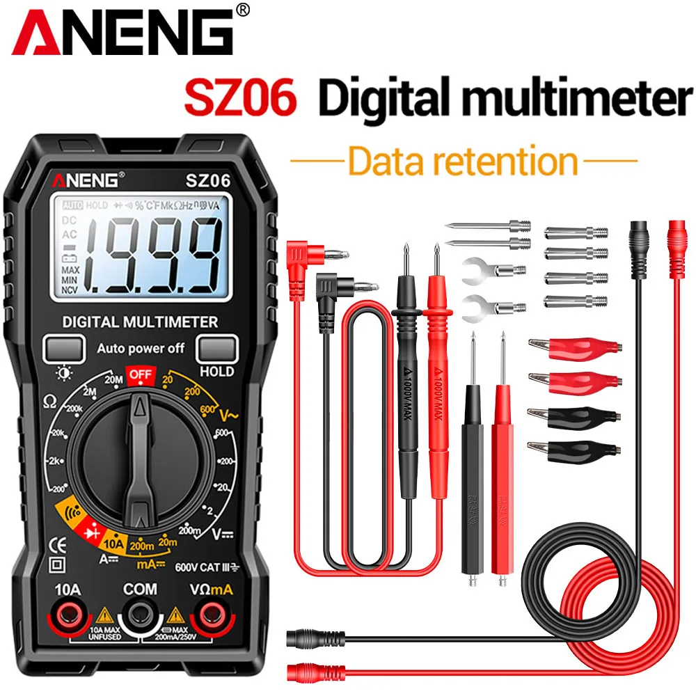 Mini Digital Multimeter Tester ANENG SZ06 Smart AC DC Voltage Resistance 1999 Counts Professional Multi-functional Detector Tool