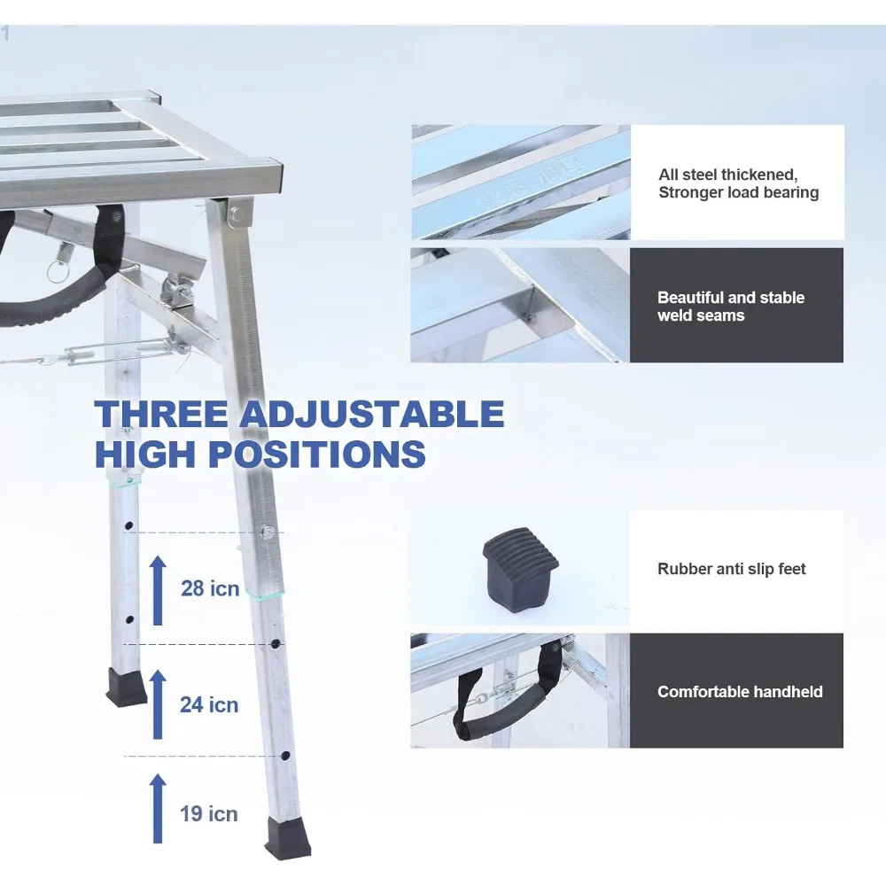 Plataforma de trabalho altura ajustável aço portátil andaime plataforma 380 lbs capacidade de carga 38''x12 dobrável escada drywall pa