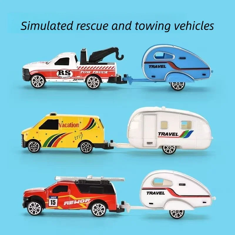 Remolque todoterreno para niños, camioneta RV, modelo de aleación, juguete de simulación para acampar, camión pequeño, niño de juguete