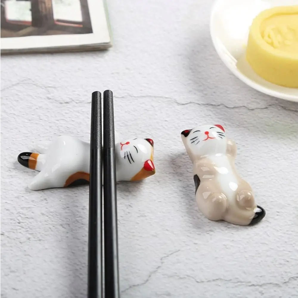 Chopstick Holder Ceramic Pen Rest Desktop Ornaments Kitchen Tableware Writing Painting Brush Holder Penmanship Cat Shape