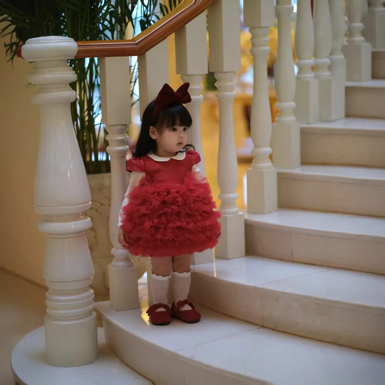 Children's Dress Fluffy Princess Girl Treasure Flower Girl Red Festive Cake Dress Birthday Hundred Days