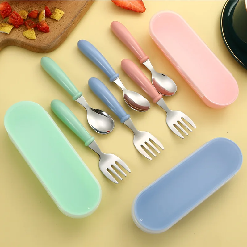 

Spoon Forks Box Kids Stainless Steel Kids Cutlery Portable Baby Feeding Utensils Baby Spoons Baby Tableware Set