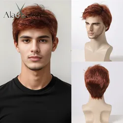 ALAN EATON Short Copper Red Wigs for Men Synthetic Fluffy Natural Wig Heat Resistant Halloween Cosplay Wig Auburn Pixie Cut Wig