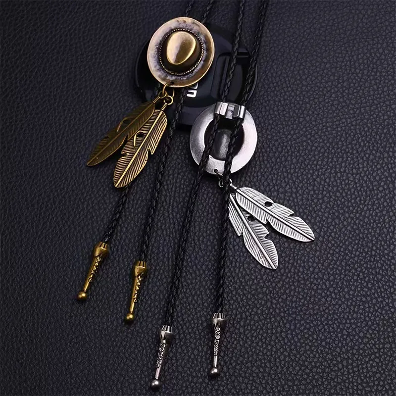 Straw Hat Feather Pendant Necklace Alloy Material Hippie Style Adjustable Chain