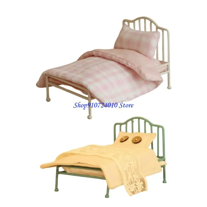 

77HD 1/12 Реалистичная кровать с постельным бельем Кукольный домик Миниатюрная мебель для детей Ролевые игры