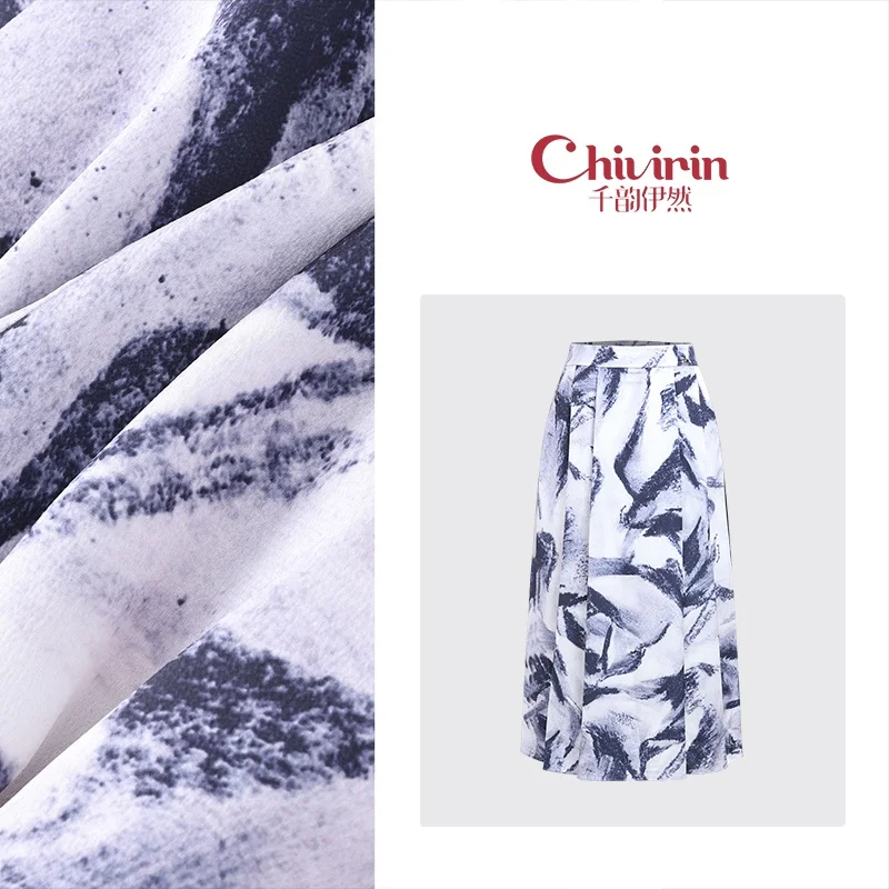 

Chivirin Silk Satin Holiday Sle Women's Skirt Mid-Waist A-Line Midi Skirt Floral Print Simulated Silk High-End Feeling