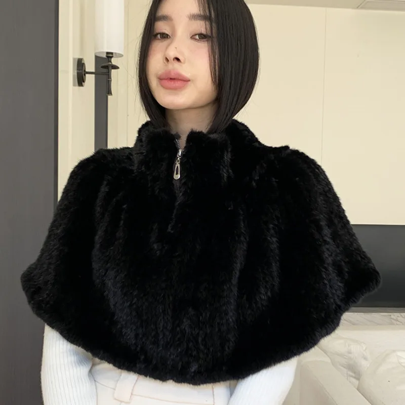 Natural Mink Fur Shawl For Women Winter Fashionable Knitting Small Cloak Warm Shawl Female Genuine Fur Knitted Thicken Shawl