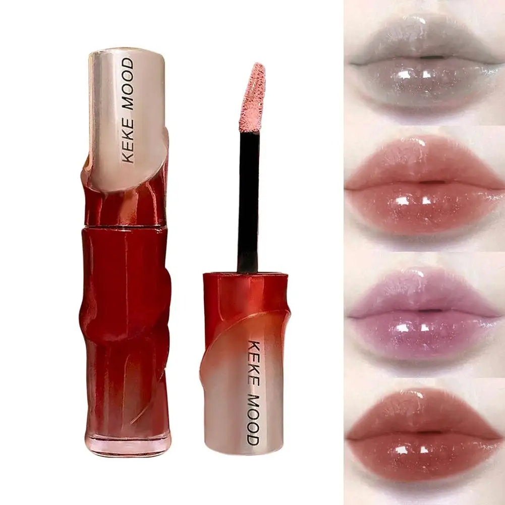 Crystal Nude Gray Glossy Lip Stain Mirror Korean Lip Glaze Sheer Nude Glitter Lip Tint Watery Shine Plumping Lip Gloss Makeup