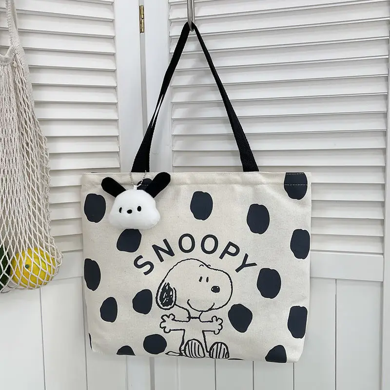 Kawaii Miniso Snoopy Canvas Bag Shoulder Satchel Handbag Lunch Storage Minority Fresh Cute Portable Anime Figure Festival Gift