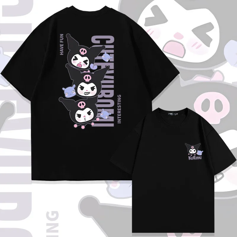 

Cartoon Sanrio Kuromi Children Cotton T-Shirt Summer New Kawaii Cute Printed Baby Short-Sleeved Tops Loose Half-Sleeved T-Shirt