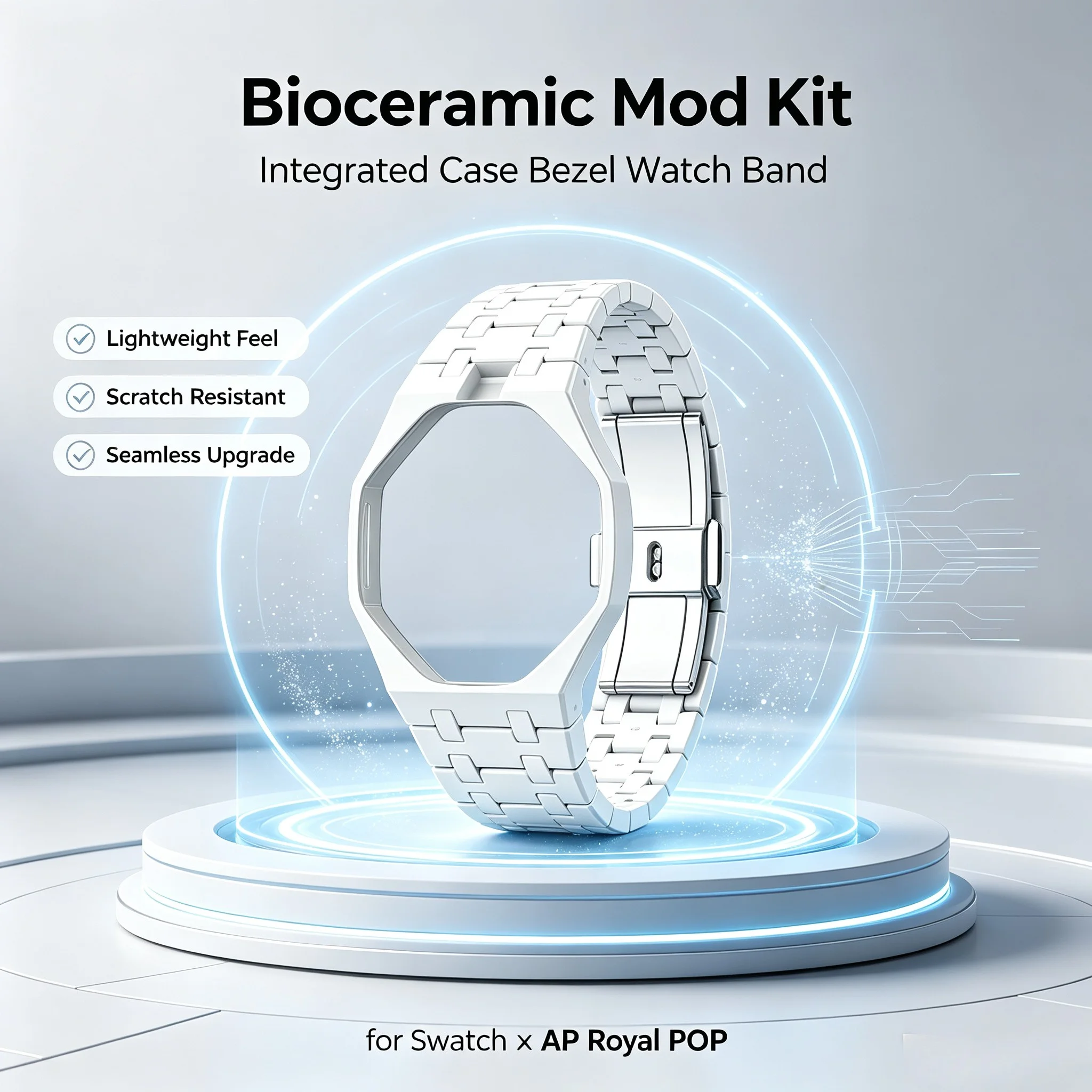 Bioceramic Case Bezel Watch Band Integrated Mod Kit for Swatch x AP Royal POP Lightweight Scratch Resistant Accessories