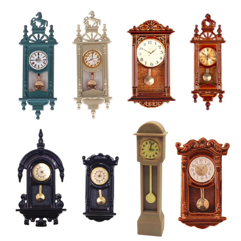 Doll House 1/12th Scale Classic Wall Clock Model; Miniature Vintage Style Living Room Ornament