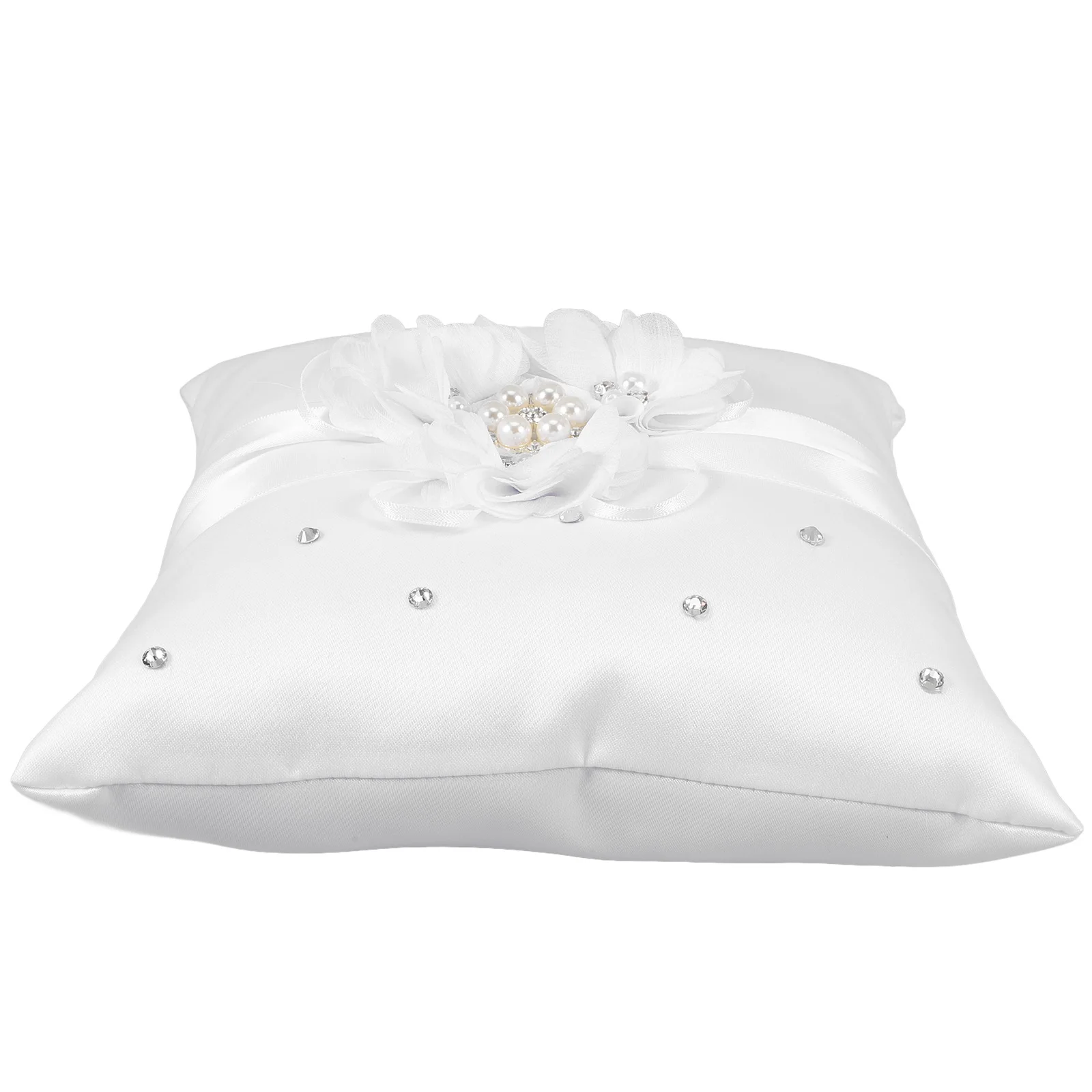 

20x20cm Wedding Ring Pillow Pearl Flower Decor Bridal Ceremony Ring Bearer Lightweight Soft Compact Size Vintage