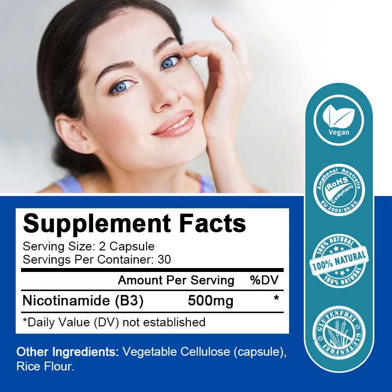 Ptvse Oral Vitamin B3 Nicotinamide Capsules Skin Cell Health Relieve Rough and Cracked Skin Support Skin Dull