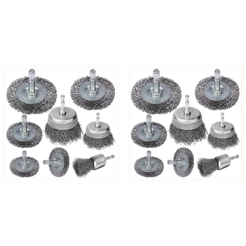 ABGE-16 Piece Wire Brush Wheel Cup Brush Set 1/4Inch Hex Shank Coarse Crimped Carbon Steel Wire Wheel For Rust Removal