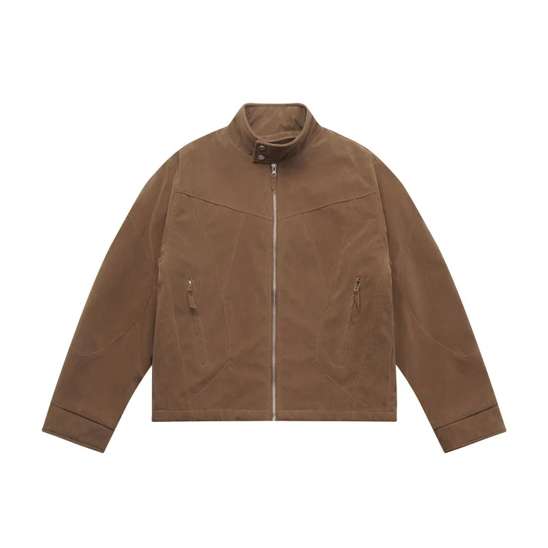 

Winter Melange Retro Cleanfit Split-Panel Utility Cotton Coat - Women's Loose Boxy Stand Collar Jacket