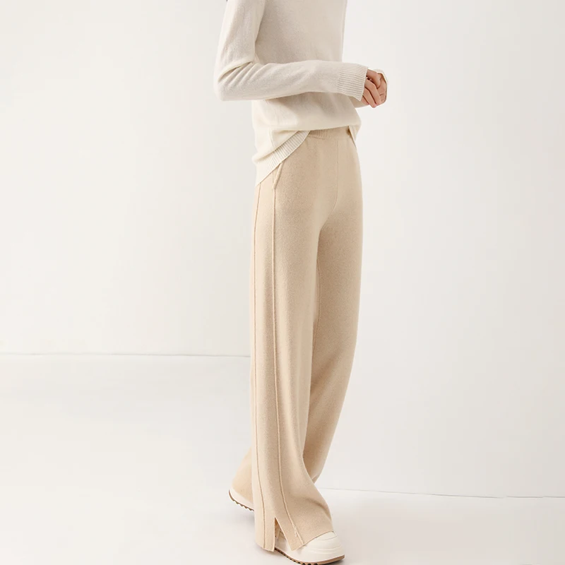 Autumn/Winter New Arrival Women's High-Waisted Wool Pants - Loose Fit Cashmere Knit Wide-Leg Trousers - Trendy Bestsellers