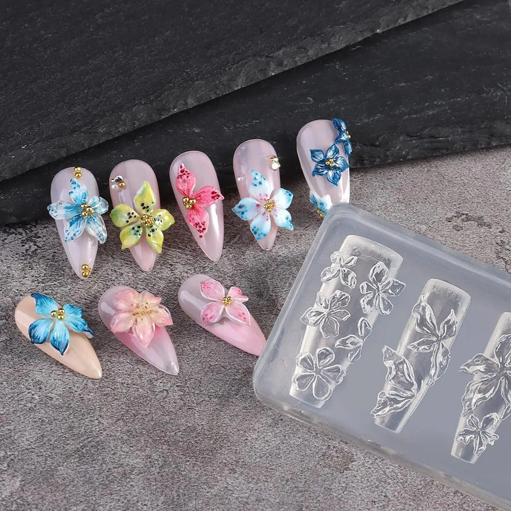 3D Flowers Nail Mold DIY Silicone Nail Tools Hawaii Hibiscus Floral Petal Nail Design Resin Molds Nail Art Carving Template