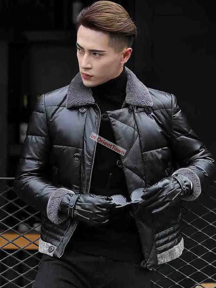 Fall Winter Men's Leather Jacket with Padding Thickening Coat East Europe Trend Lapel Casual Outerwear Man in OrientTown in032