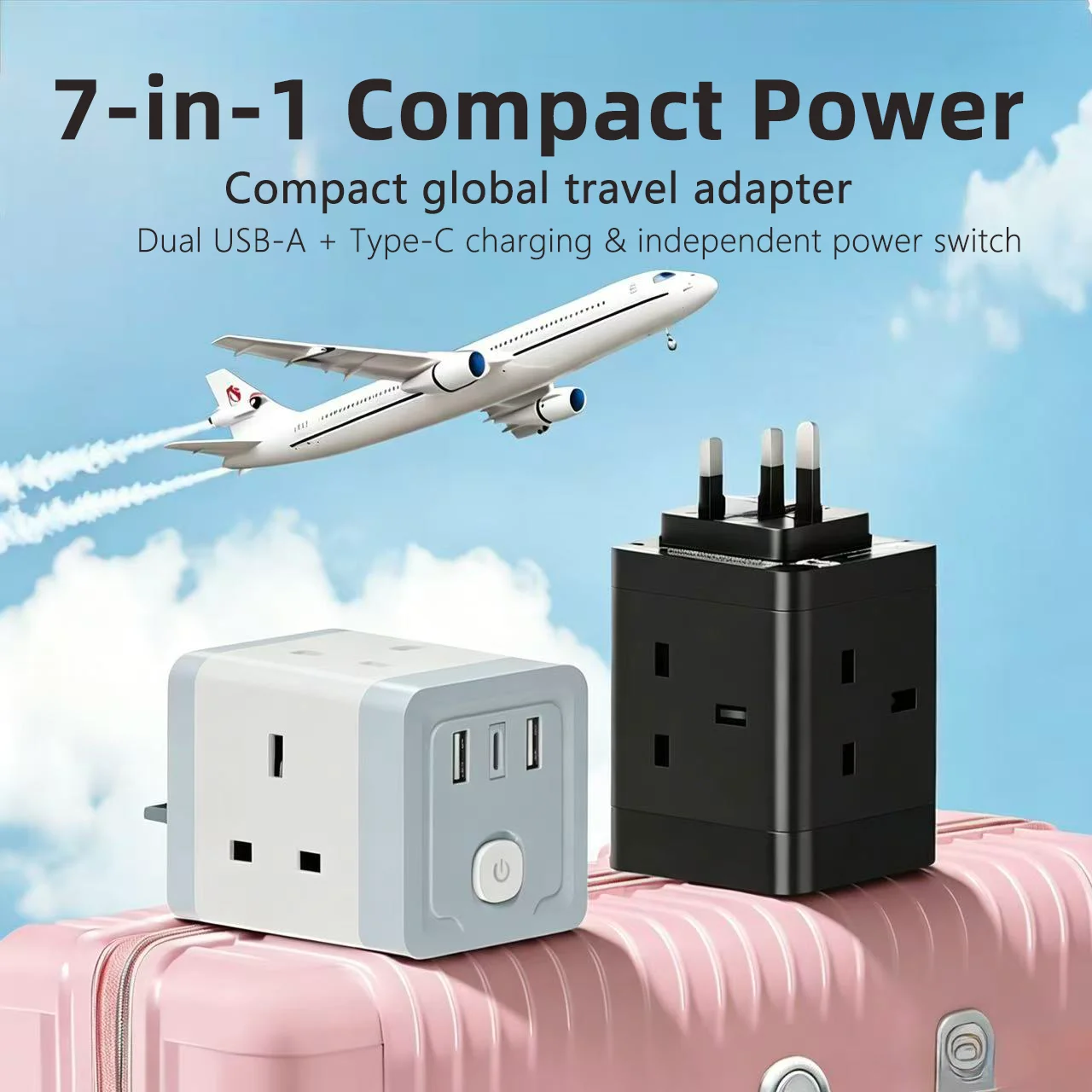 7 IN 1 UK Plug Extension Socket Cube Adapter 4 Sockets USB A Type C Fast Charger Safety Portable Travel Wall Charger Power