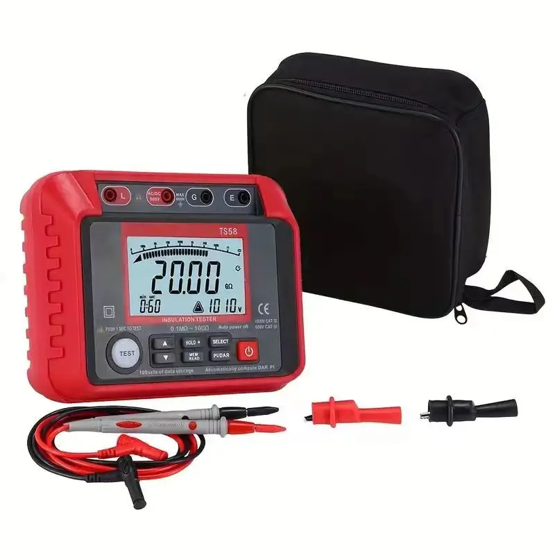 

Digital Insulation Resistance Meter Insulated Tester 0.1MΩ-10GΩ Megohmmeter 2000 Counts AC DC 10-600V DAR PI Index,with Backlit