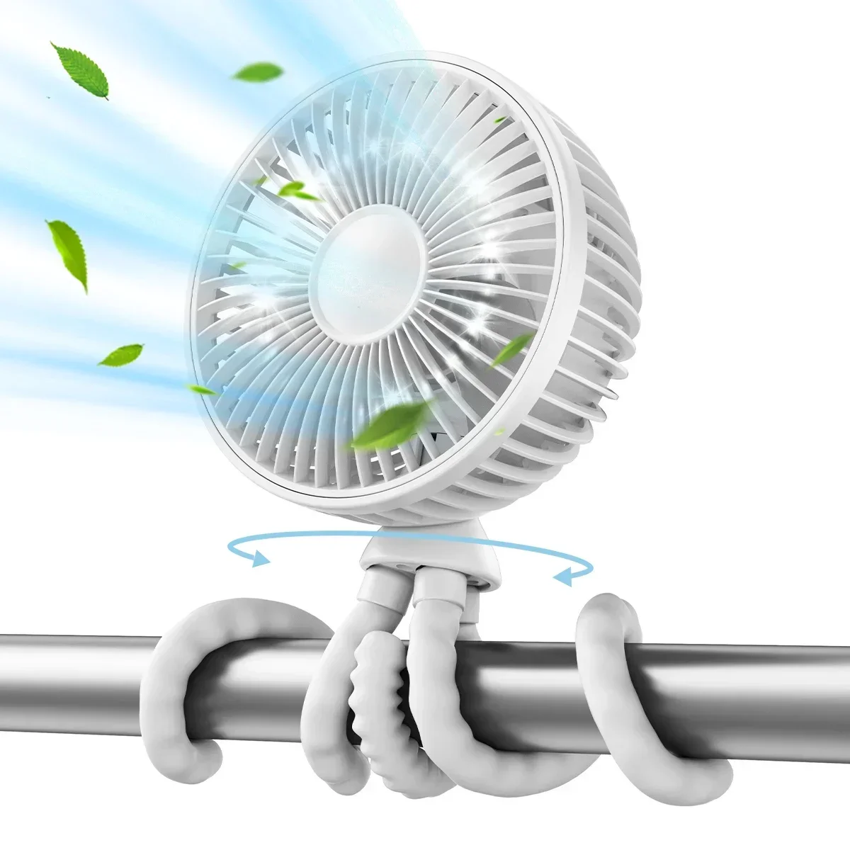 

4000mAh Baby Stroller Fan Oscillating Mini Portable Fan with Light, 4 Speeds Battery Operated Small Handheld Desk Fan