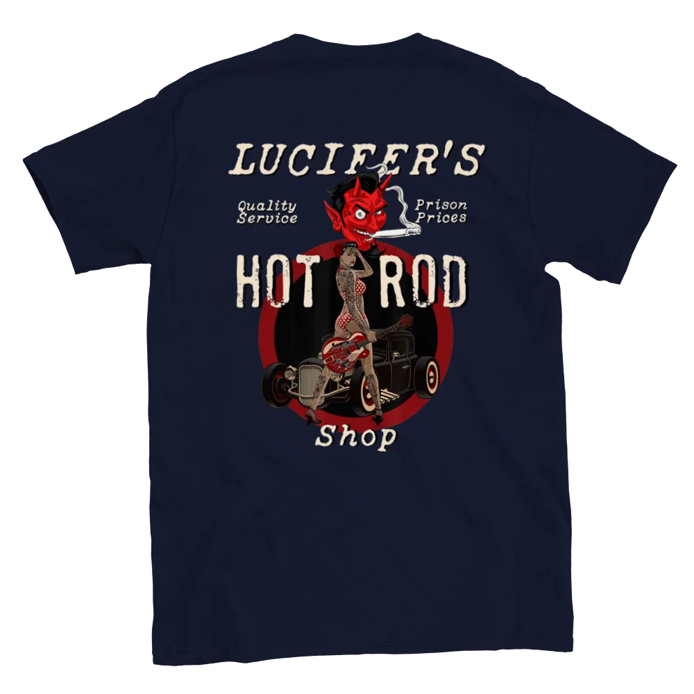 Lucifer's Hot Rod Shop - Back Print - Classic Unisex Crewneck T-shirt