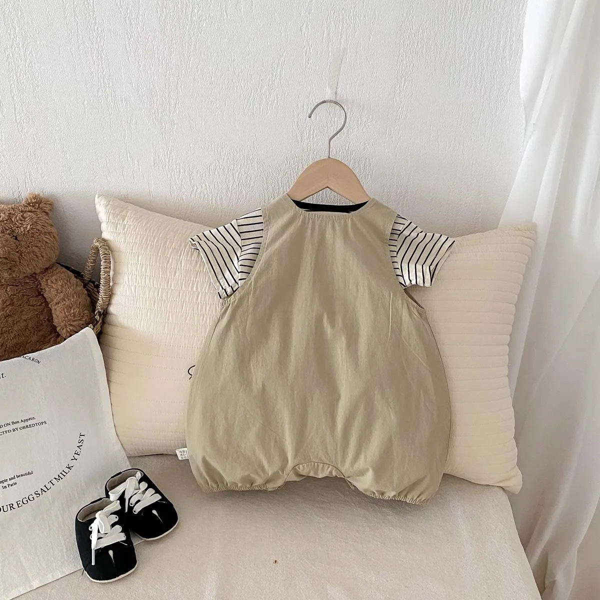 2pcs Baby Suits Newborn Boy Clothes Summer Short Sleeves Stripe Baby Tops with Jumpsuit Two Piece Sets 0-2yrs
