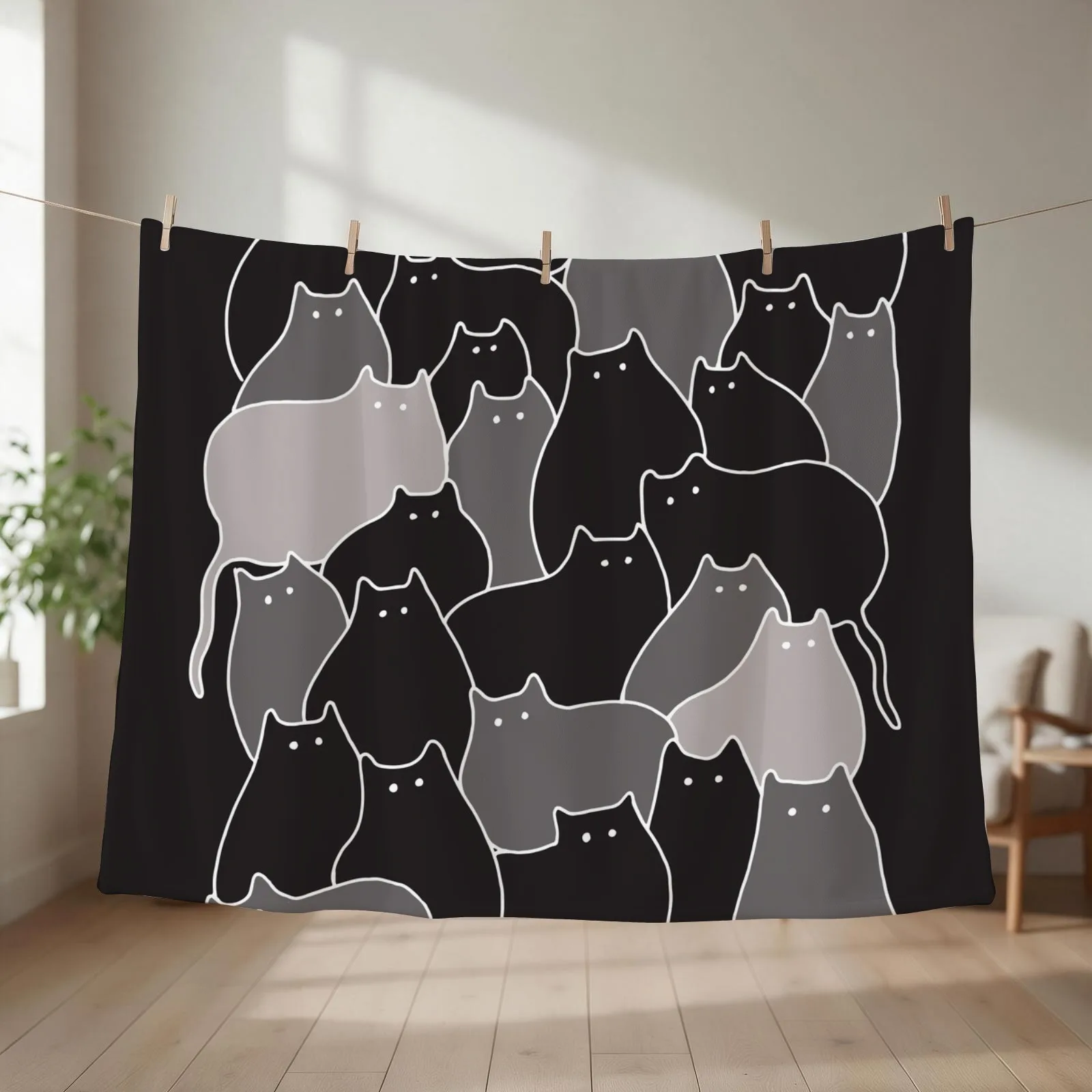 New Lots of Cats (Grey) Throw Blanket couch cozy soft plush fuzzy picnic outdoor blanket
